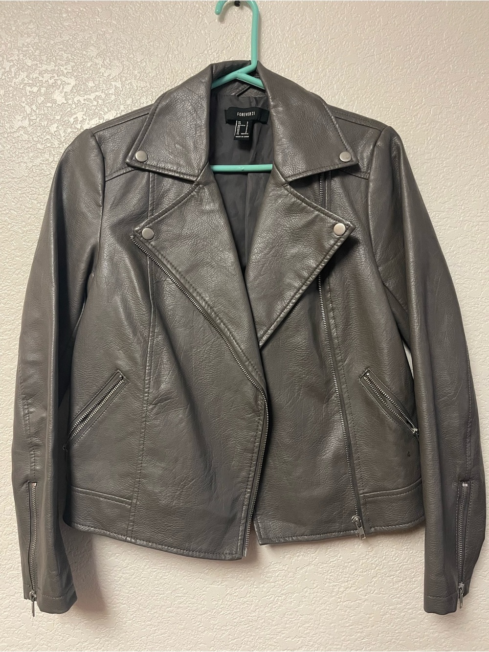 Forever 21 Charcoal Gray Faux Leather Moto Jacket